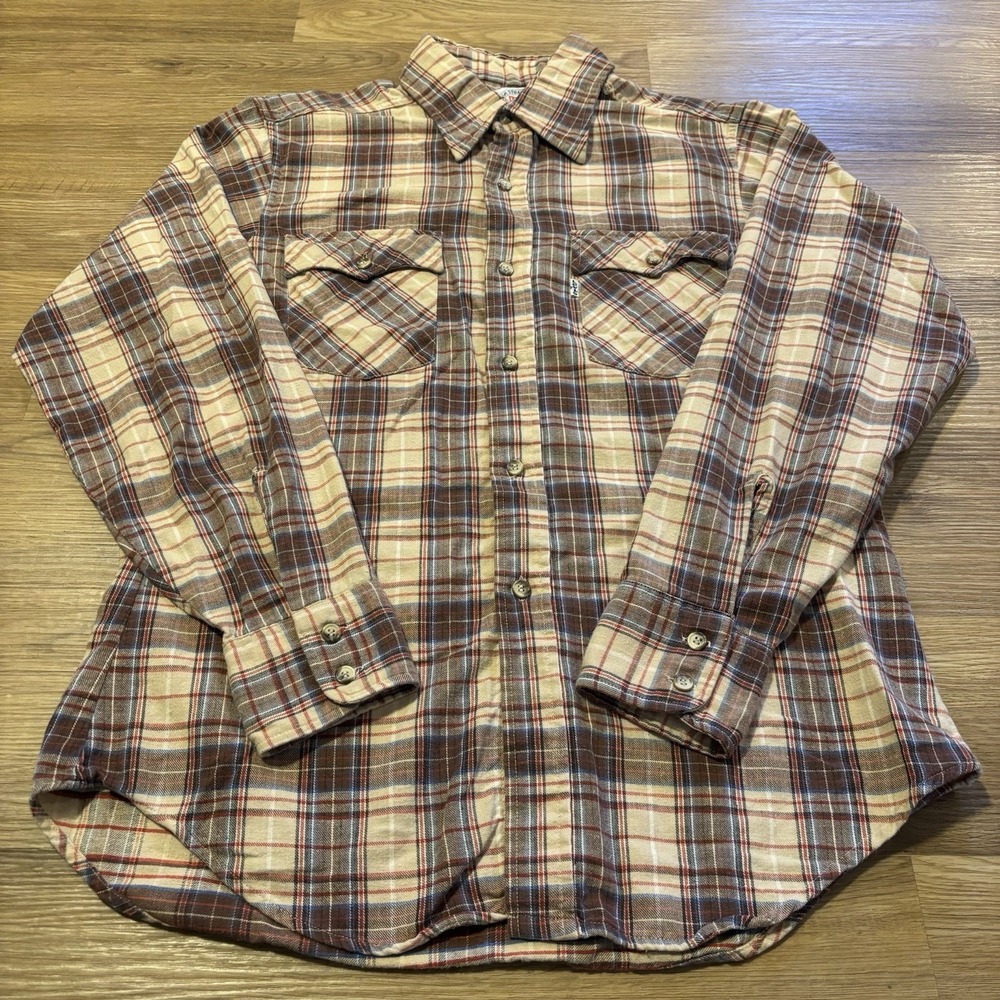VTG 80s Levis Plaid Flannel Shirt Mens L Button Up White Tab Western Cowboy USA